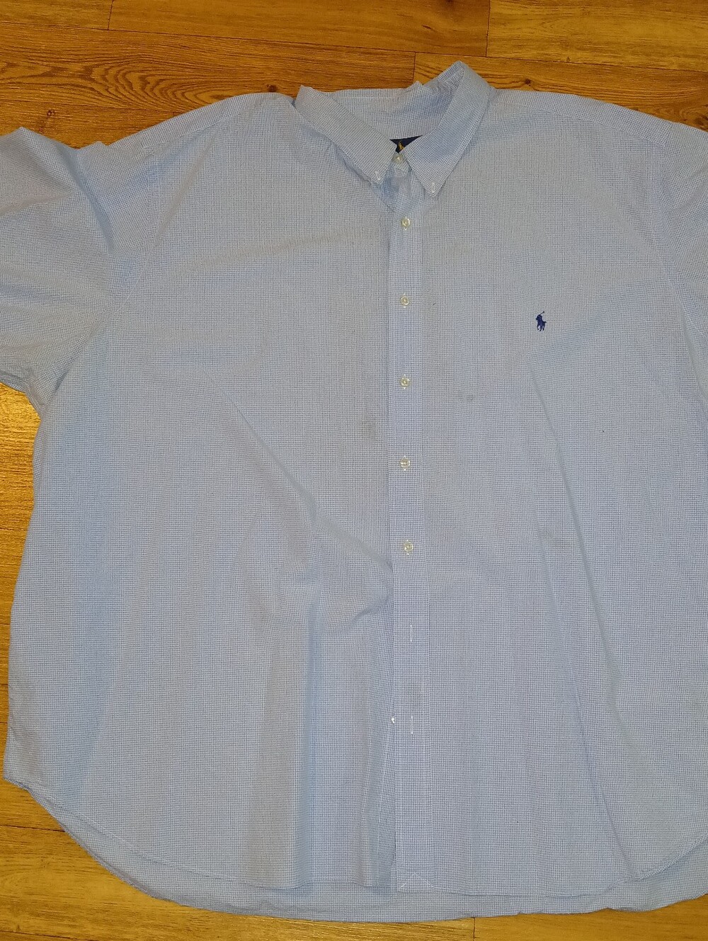 Ralph Lauren Light Blue Gingham Dress Shirt with Navy Label5xb